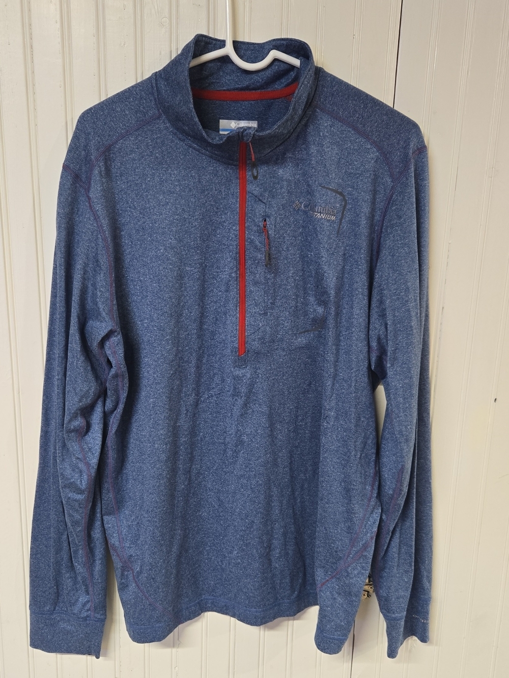Columbia Men's Navy Heather Quarter-Zip Pullover with Red Trim